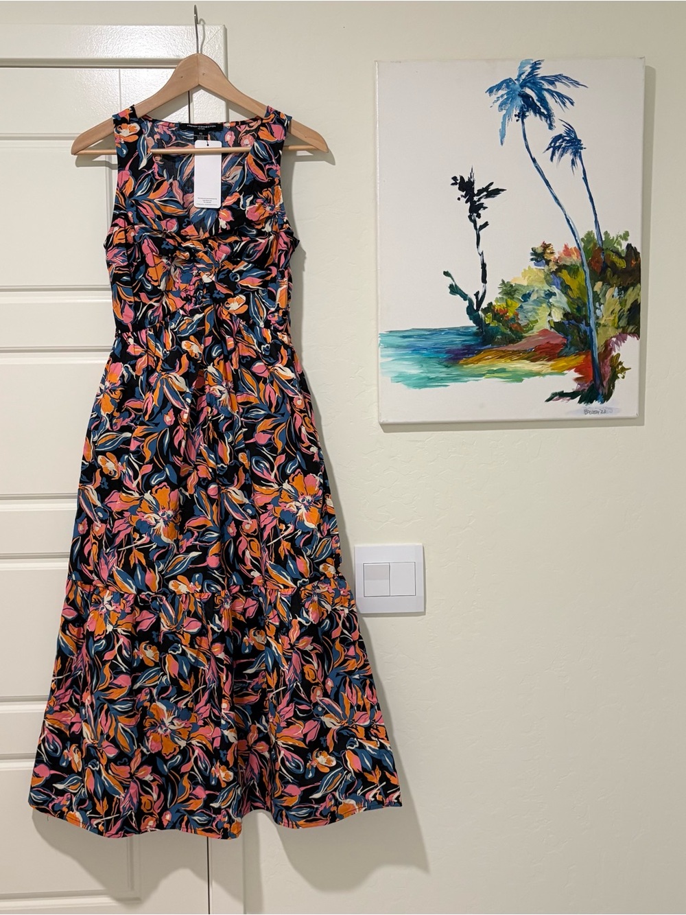 French Connection Maxi Dress with Pink & Orange Floral Print